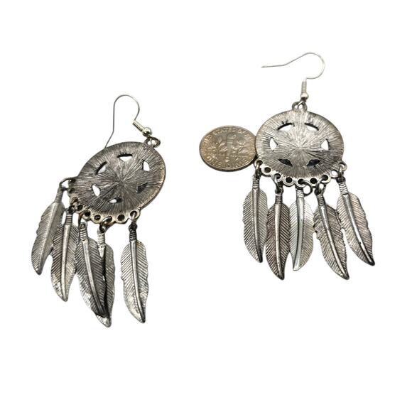 Pierced Earrings Dreamcatcher Mystical Symbol Silver Tone Dangle Drop Fashion - Picture 3 of 5